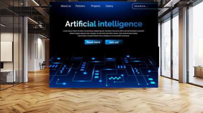 Artificial intelligence theme landing page with futuristic technology style Wall mural