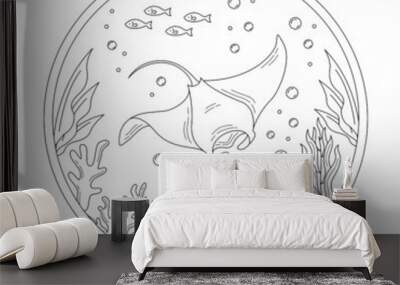 life under the sea illustration in outline or doodle style Wall mural