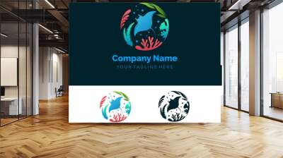 Under the sea logo in gradient colours for your company or your design element Wall mural