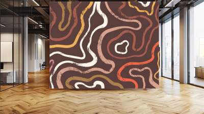 Abstract groovy lines with retro colors. 70s style design with wavy brush strokes, perfect for vintage posters and wall art. Wall mural