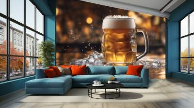 glass of beer on dark background Wall mural