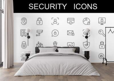 Security line icons set . protection vector illustration . white background . editable stroke . fingerprint, business data protection, technology, cyber security, computer network, safe internet, lock Wall mural