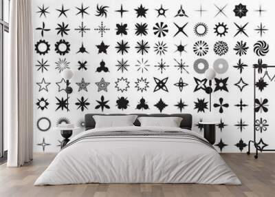 Super Set of vector sparkles icons. Star elements, camera lens light, bright stars bursts and light effect from water or glass collection. More than hundred handmade elements. Wall mural