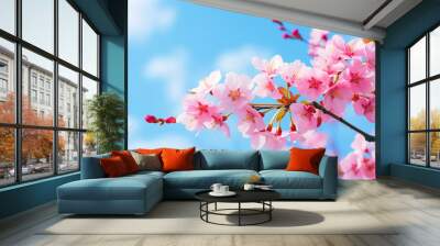 Beautiful cherry blossom tree branch with blooming flowers - ai generative Wall mural