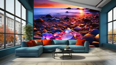 Beautiful colored pebbles on beach - ai generative Wall mural