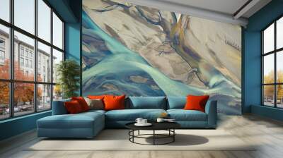 Aerial view of icy river showing veins Wall mural