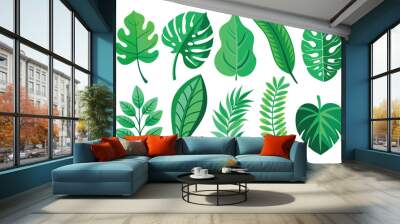 Collection of Green Tropical Leaves and Foliage Wall mural