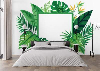 Green Tropical Leaves Bordering a Square Frame Wall mural