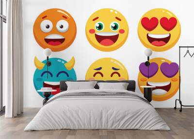 Set of six expressive cartoon emoticons with different facial expressions Wall mural