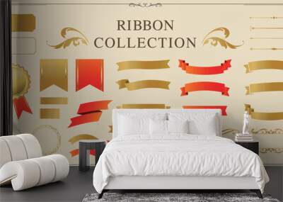 Ribbon decoration design set and antique borders and frames design Wall mural