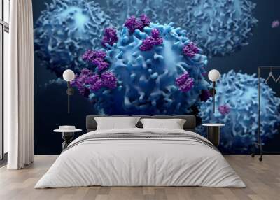 3d illustration proteins with lymphocytes , t cells or cancer cells Wall mural