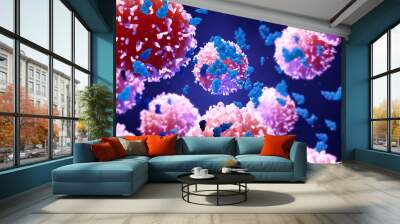 3d illustration proteins with lymphocytes , t cells or cancer cells Wall mural