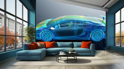 Car in wireframe Wall mural