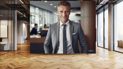 Portrait of a confident male bank manager, standing inside a modern bank lobby Banking Wall mural