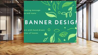 Vector herbal banner with drawings of herbs. Natural cosmetic label. Leaf silhouette for eco store, healthy food. Botanical background for bio pattern, herbal medicine with organic illustrations. Wall mural