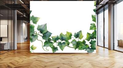 Beautiful green ivy leaves creating a natural border decoration, capturing the essence of nature and greenery in a seamless, intertwined arrangement of lush foliage. Wall mural