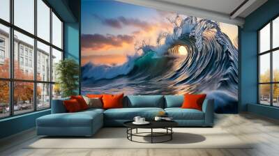 foamy waves rolling up in ocean Wall mural