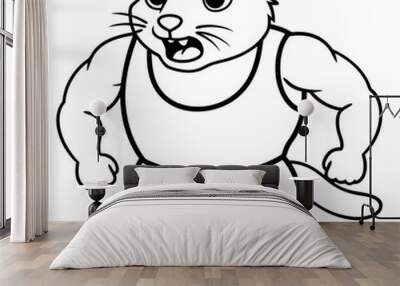 A ferocious angry  Hamster athlete posing art vector illustration Wall mural