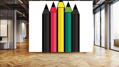 Black Silhouette of Colored Pencils on White Background – Art Vector Illustration Wall mural