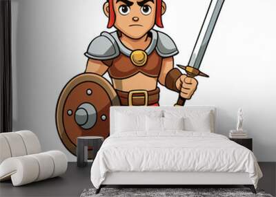 Heroic Warrior A Realistic Depiction with Sword and Shield on a White Background art vector illustration Wall mural