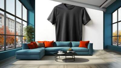 Plain black t-shirt front and back view for mockup in PNG transparent background Wall mural