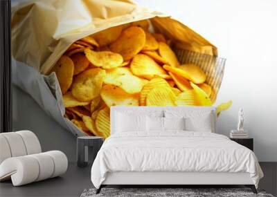 Ridged potato chips isolated on white background Wall mural