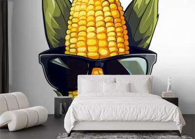 Corn wearing sunglasses, isolated on transparent background. Generative Ai. Wall mural