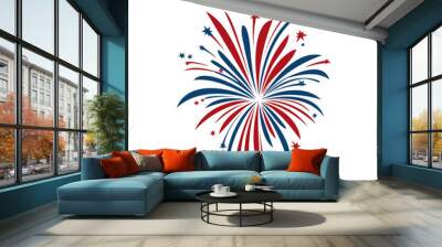 Firework, celebrate USA holiday Independence day, fourth July. American flag colors. Congrats, 4th of July. Vector illustration. Wall mural