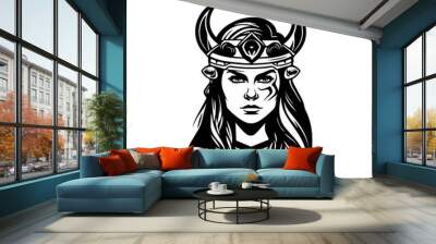 Viking woman mythology, isolated on white, vector illustration. Wall mural