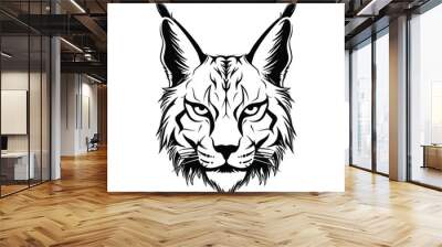 Wild lynx face, black and white vector design, isolated on white background. Wall mural