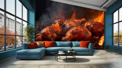 grilled chicken on the grill, Generative AI Wall mural