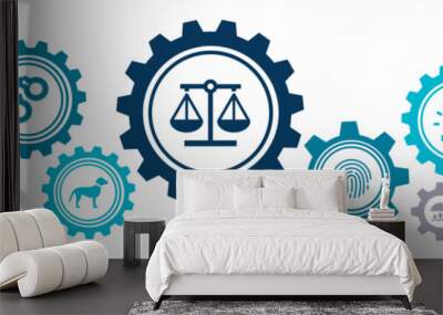 police work vector illustration. Concept with connected icons related to law enforcement, security, protection, crime fighting. Wall mural