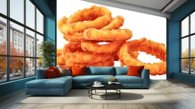 crispy fried onion rings, isolated on transparent background, Generative AI Wall mural