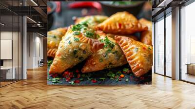 Samosa is a popular Indian snack made with a crispy pastry shell filled with a savory mixture of spiced potatoes, peas, onions, and sometimes meat Wall mural