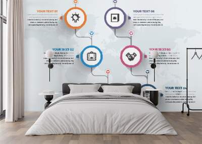 Timeline infographic concept data diagram with 6 options Wall mural