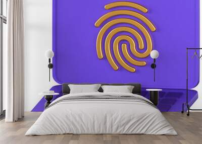 3d icon of a purple laptop with a fingerprint sign on the screen Wall mural