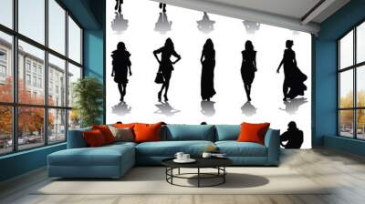 Black silhouettes and shadows of fashion, vector Wall mural