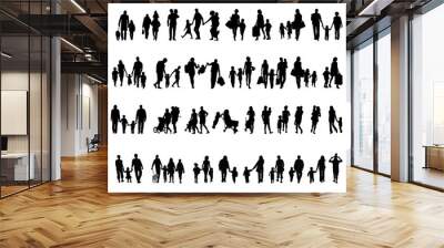 black silhouettes of families in walking, vector Wall mural