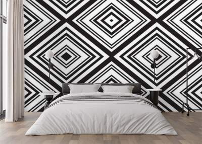 Blackwhite honeycombs and rhombuses, seamless pattern Wall mural