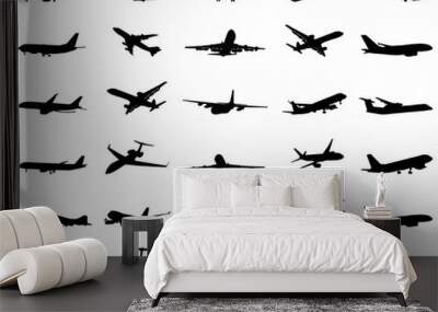 Different black silhouettes of airplane 2, vector Wall mural