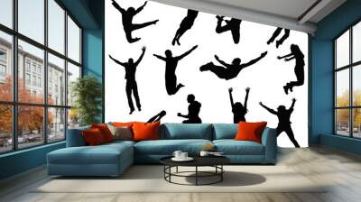 silhouettes of people wich jumping and flying, vector Wall mural