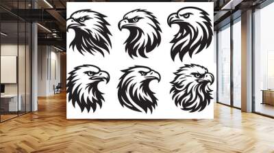 Set of eagle heads silhouette vector illustration  Wall mural