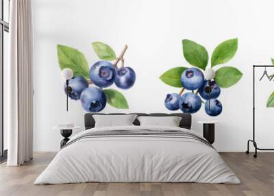 Watercolor blueberries set. Vector illustration design. Wall mural