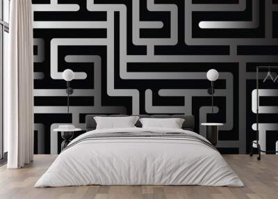 black and white labyrinth , maze geometric background pattern isolated design Wall mural