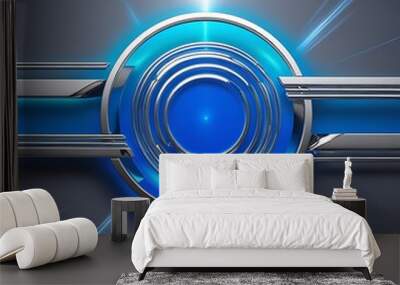 A modern tech-inspired wallpaper featuring a vibrant blue hue with linear circular patterns, symbolizing innovation and technology. 3D rendering enhances the futuristic aesthetic. Wall mural