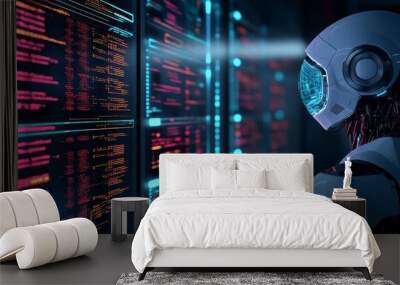 AI algorithm enhancement, holographic debugging tools, futuristic lab environment Wall mural