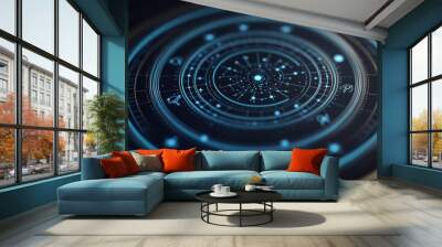 Close-up of a horoscope app interface with celestial animations, creative and dynamic Wall mural