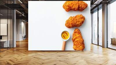 Fried chicken tenders with honey mustard, food element, 3D render, crispy golden texture, isolated on white background Wall mural