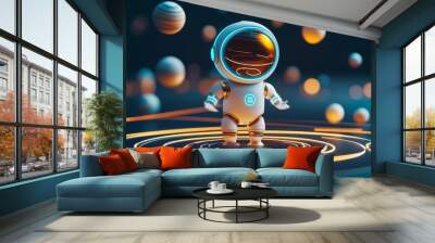 Holographic AI assistant guiding virtual explorations of the solar system, holographic AI assistant, astronomy education Wall mural