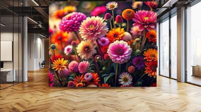 Natures colorful beauty flowers dark scene background
 Wall mural